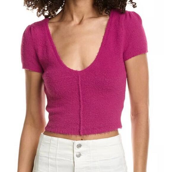Free People Keep Me Warm Crop Top Fuchsia Pink NWT Size Large - Picture 2 of 8